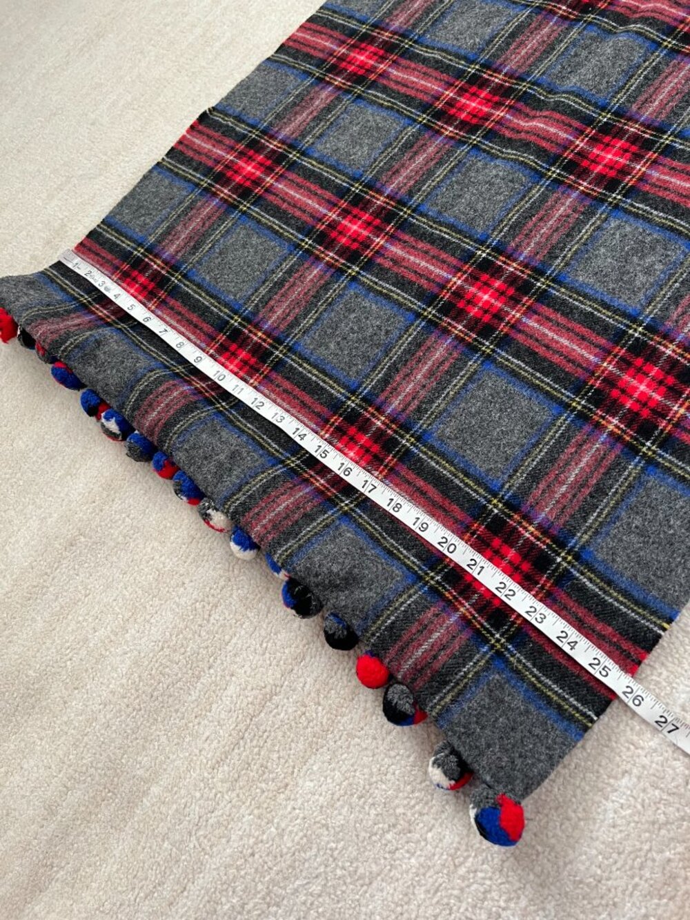 J. Crew Wool Tartan Plaid Pom Pom Scarf Wrap - Picture 5 of 7
